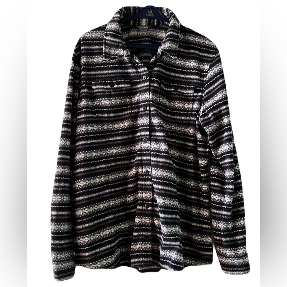 Eddie Bauer Fast Fleece button up Shirt Aztec pattern 2 front pockets oversized